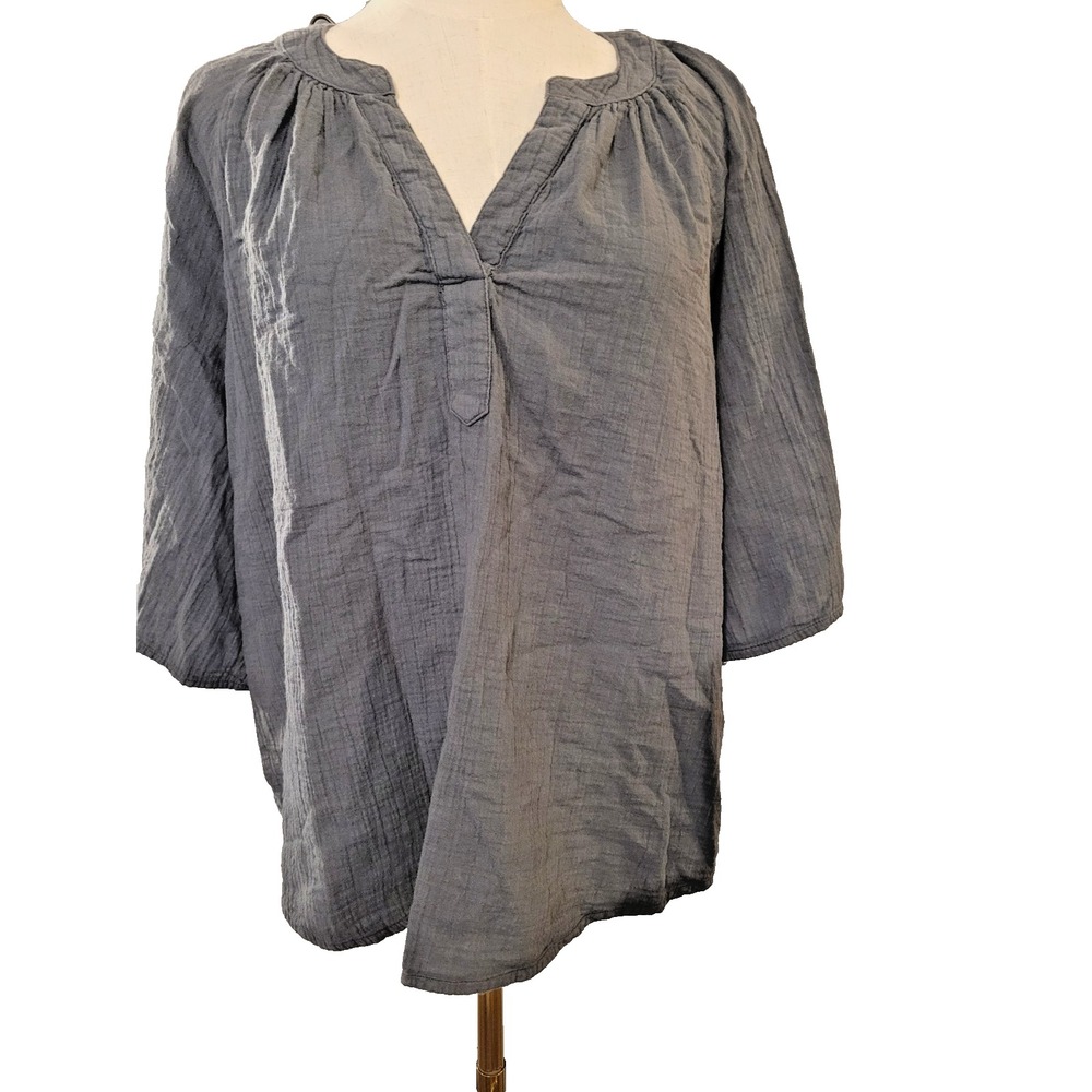 Wonderly Soft 100% Cotton Gray Boho Peasant Festival Womens Blouse Top SZ Large